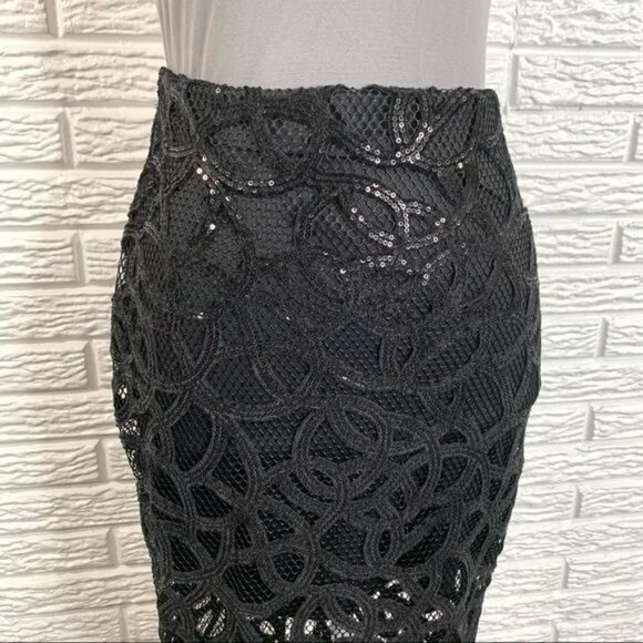 Express Black Sequined Lace Pencil Skirt Size 0 - Picture 3 of 7
